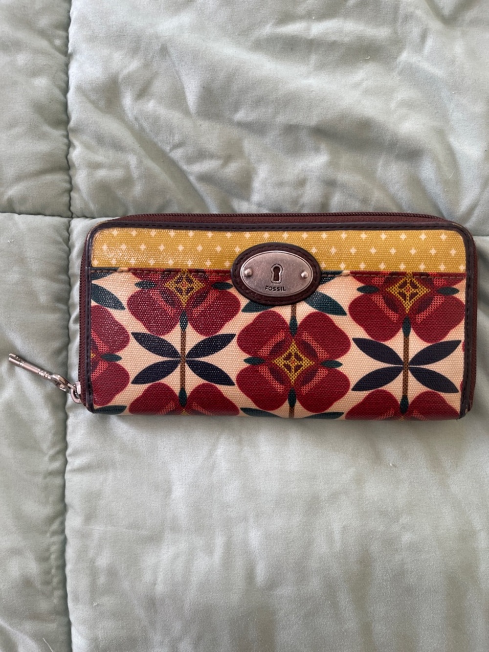 Fossil Red and Yellow Floral Zip-Around Wallet